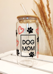 Sklenička s polepem DOG MOM 500ml